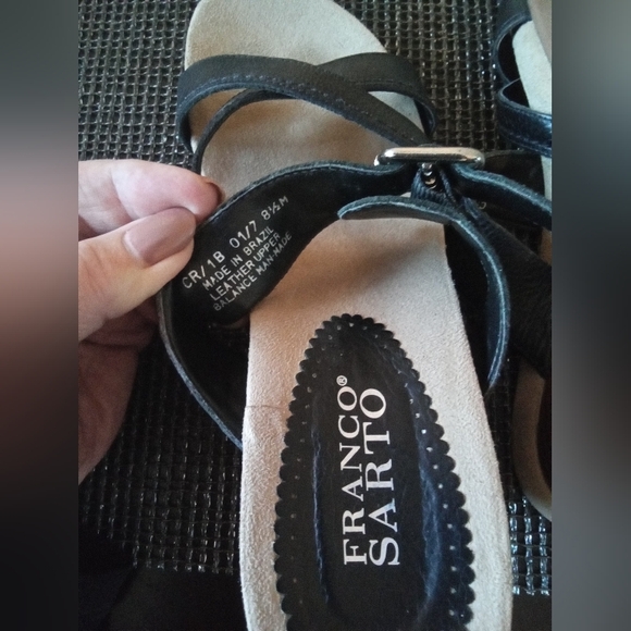 Franco Sarto Black Leather Wedge Heel Sandals - Picture 5 of 8